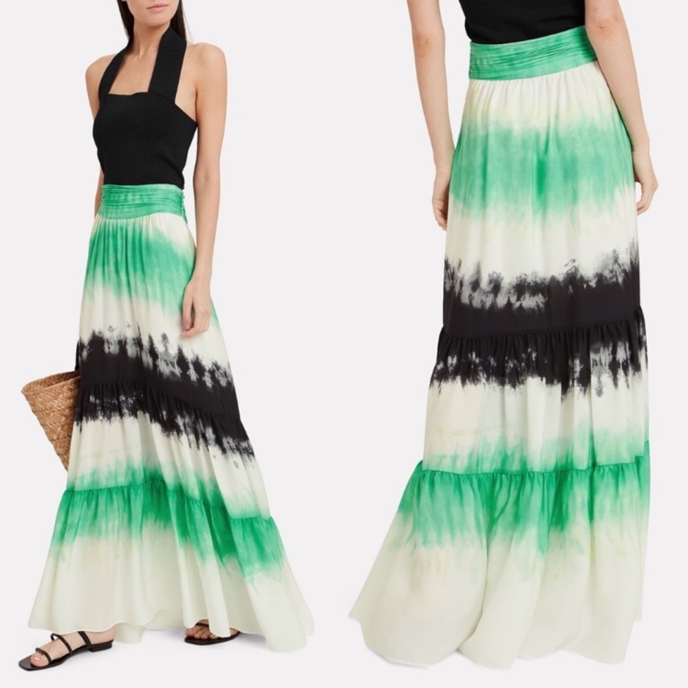 NWOT A.L.C. Green Black & White Maxi Skirt 100% Silk